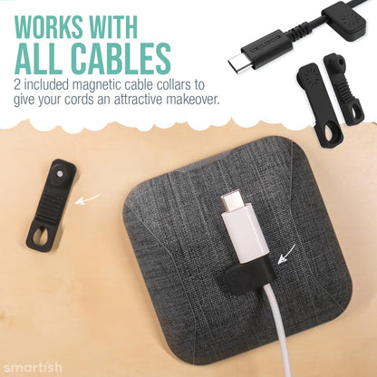 Smartish® Magnetic Cord Holder - Cable Wrangler Organizer with Magnet Clips for Charger Management on Desktop, Nightstand, or Side Table for All Cables, USB-C, Lightning Cables - Lightly Toasted Beige