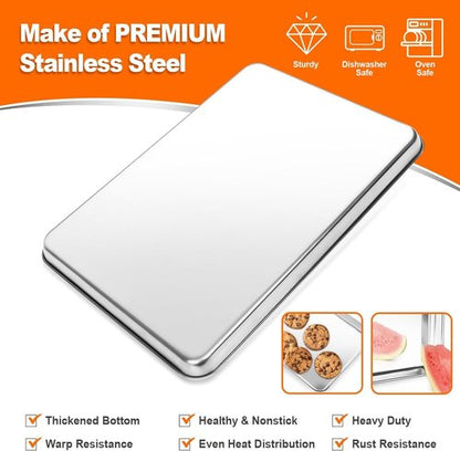 CEKEE Stainless Steel Baking Sheet Set - Heavy Duty 16-Inch Cookie Sheets for Toaster Oven | 12-Piece Set