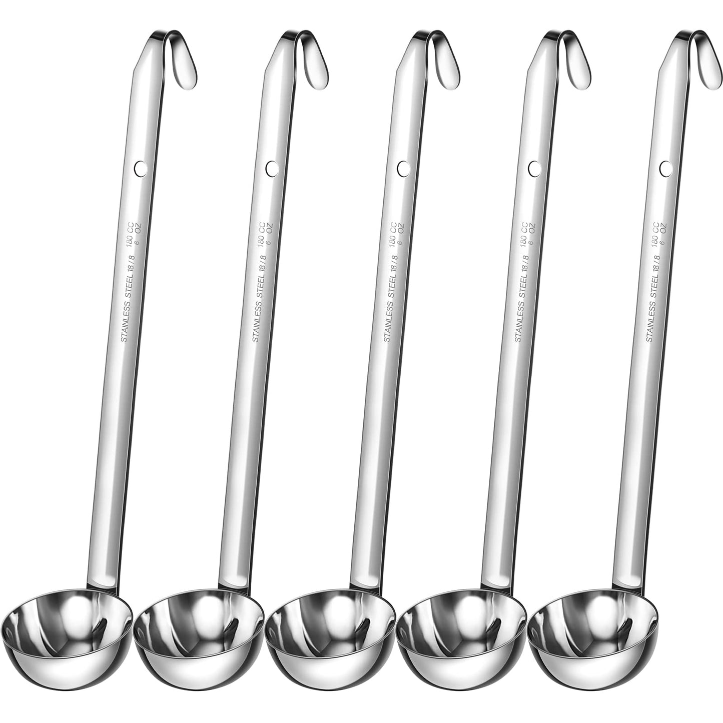Cunhill 5 Pcs Soup Ladles Stainless Steel Serving Ladles with Long Handle for Serving, Cooking, Stirring, Portioning Kitchen Restaurant Accessories(6 oz)