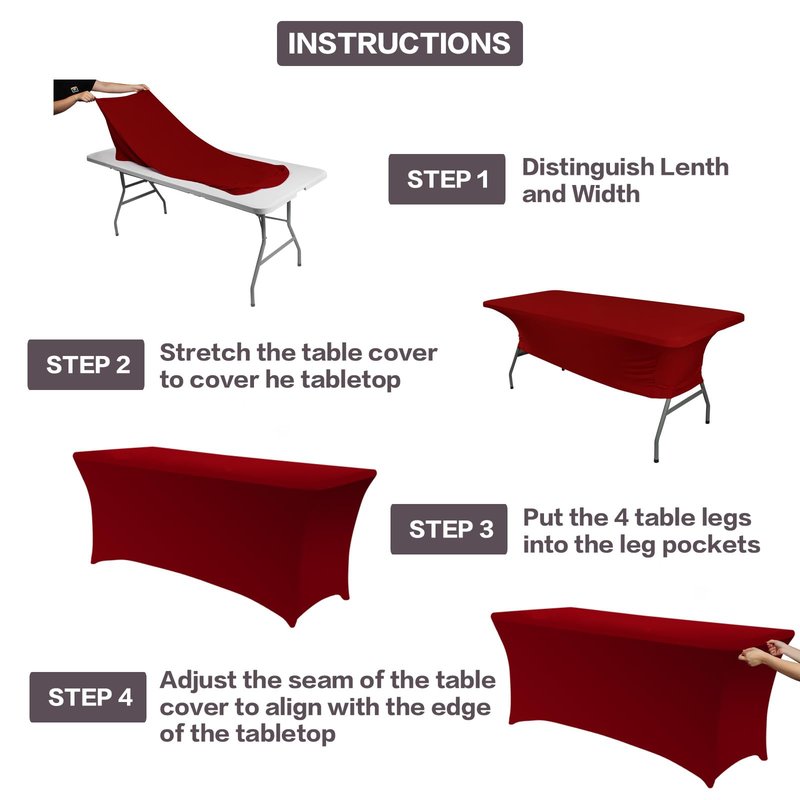 IVAPUPU 2 Pack 8FT Table Cloth for Rectangular Fitted Events Stretch Burgundy Table Covers Washable Cover Spandex Tablecloth Protector for Party, Wedding, Cocktail, Banquet, Festival