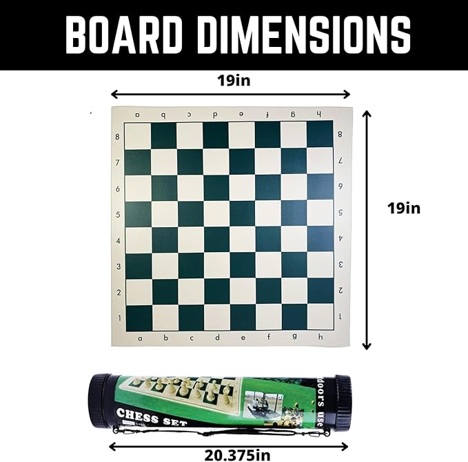 Tournament Chess Set Portable and Professional Set with Travel Portable Plastic Tube Roll. Plastic Staunton Chess Pieces Foldable Vinyl Chess Board. (Green 19X19IN)