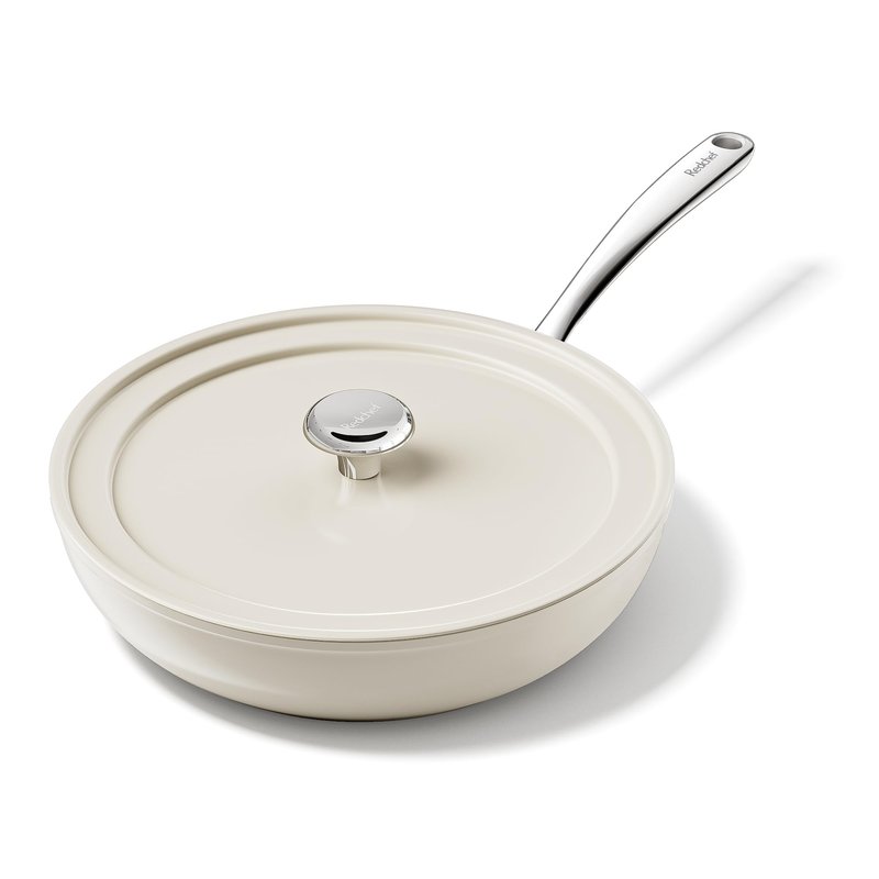 Redchef Ceramic Frying Pan with Lid, 11" Deep Saute Pan, 3.5QT Large Jumbo Cooker, Frying Pan Nonstick with Stay Cool Handle, Non Toxic Cooking Pan, Induction Dishwasher Safe, PFOA & PFAS Free(Beige)