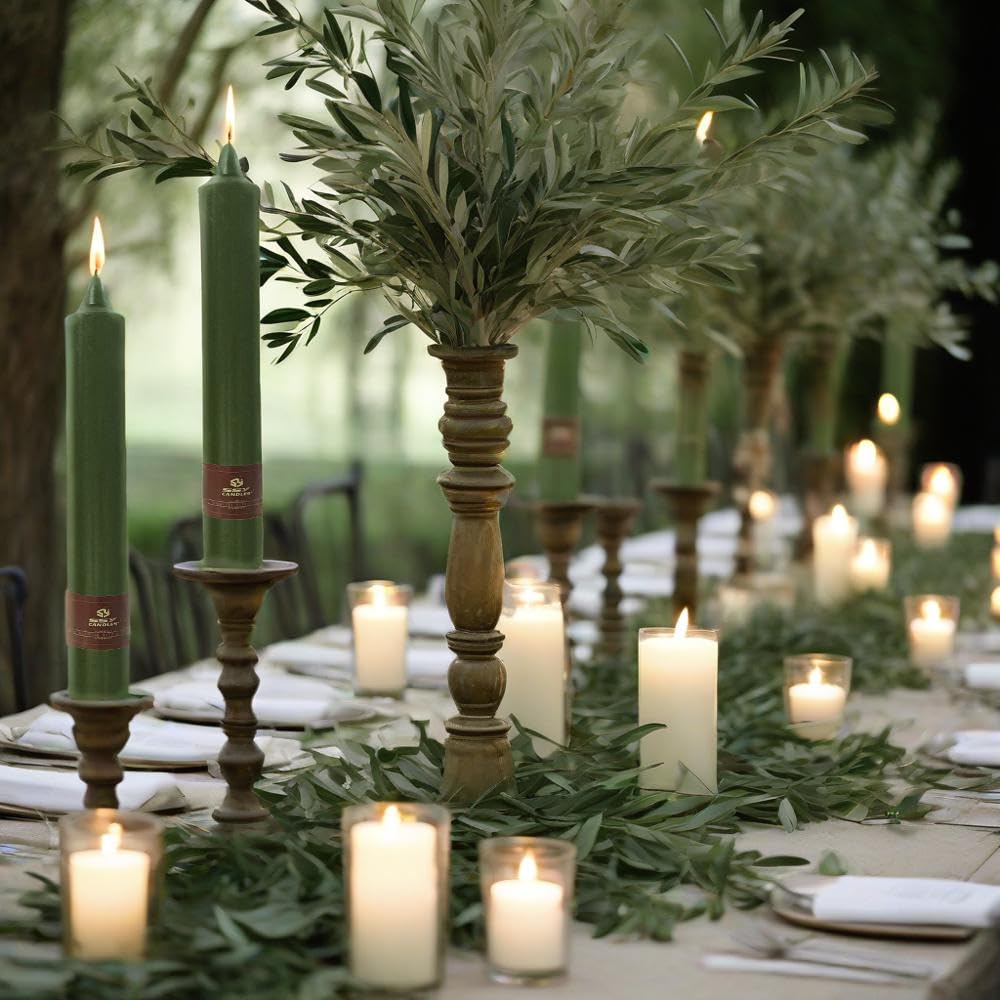 Olive Green Taper Candles Sticks Unscented 9 inch Tapered Candle Ideal as Dinner Smokeless Long Burning Candlesticks for Weddings Dinner Party Home Decor