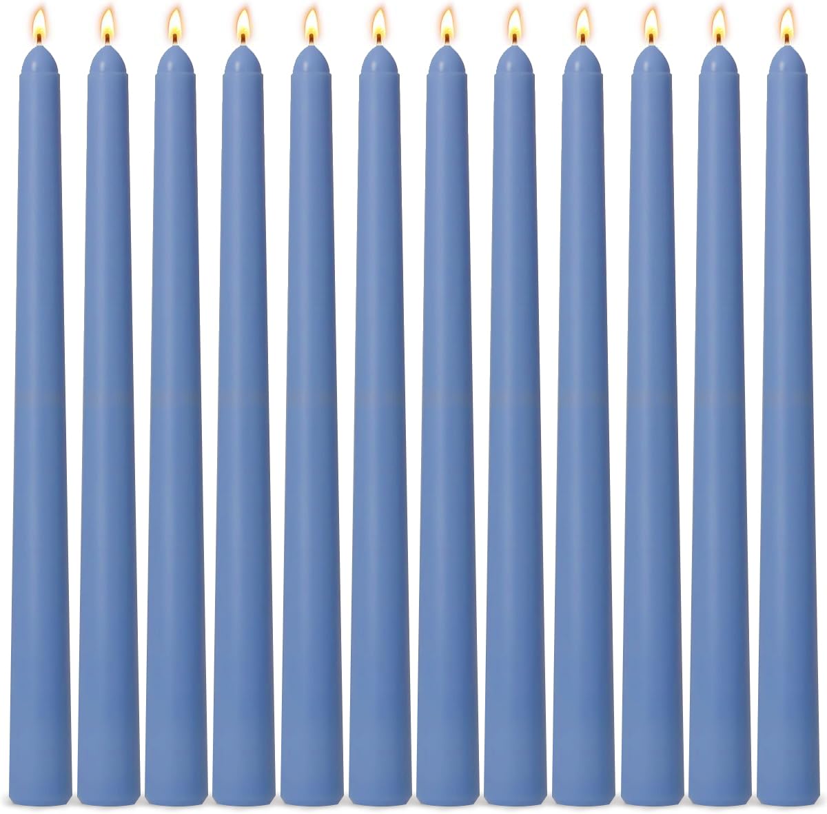 12-Pack Dusty-Blue Taper Candles, 10 Inch Unscented Dripless Candlesticks, Long-Lasting Burn Time of 7-8 Hours, Perfect for Home Décor Dinner Party Meditation