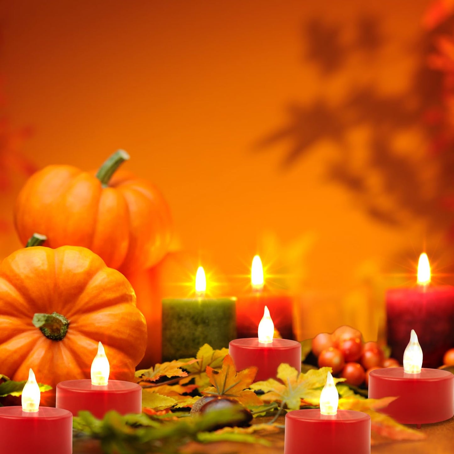 LED Tea Lights Flameless Candles: Battery Operated Bulk 24-Pack Realistic and Bright Flickering Long Lasting 200 Hours Electric Tealight Candles for Home Decor Halloween Christmas Wedding (Red)