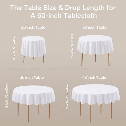 joybest 6 Pack Round Tablecloths - 60 Inches in Diameter White Table Cloth Fit 20 to 42 Inches Tables, Washable Polyester Fabric Table Cover for Dining, Buffet Party, Wedding