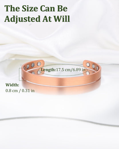 Fashtour Copper Bracelet for Men and Women, 99.99% Pure Copper Magnetic Bangle with 8pcs 3800 Gauss Magnets, Adjustable Jewelry Gift（Plain Design）