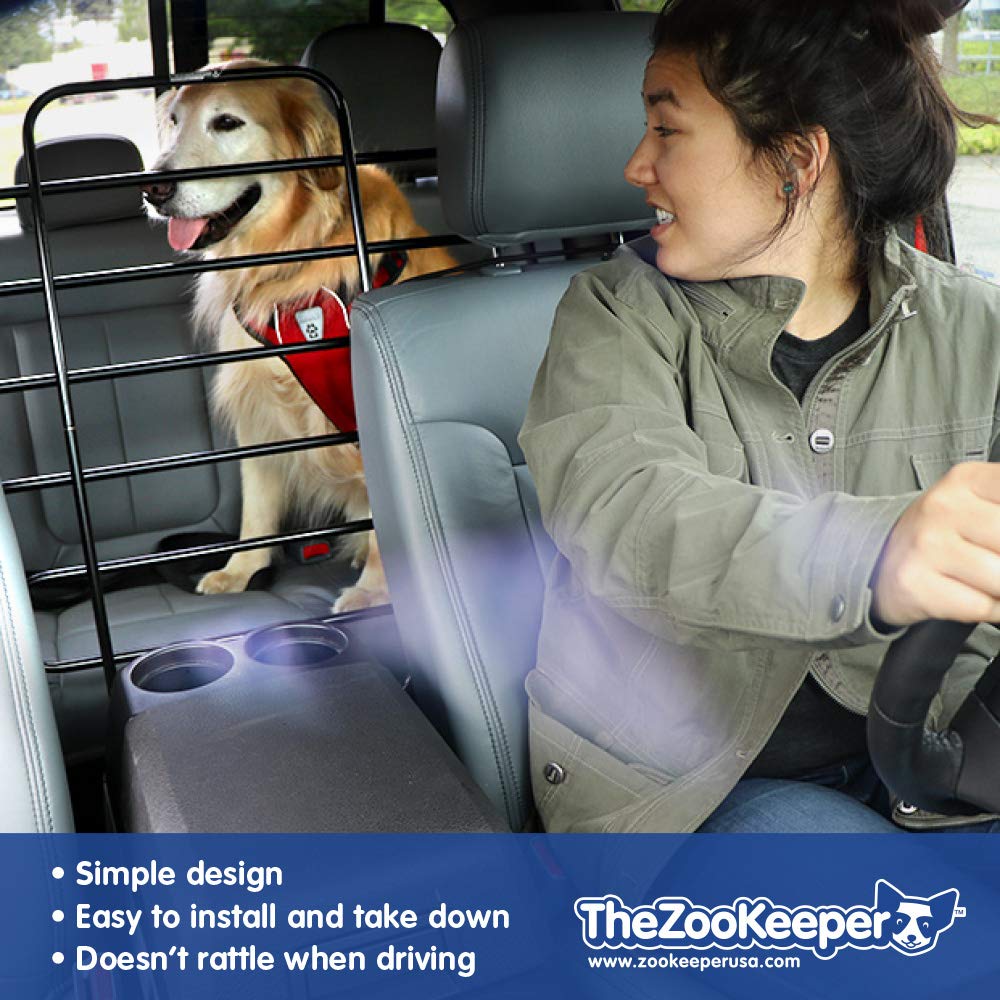 The ZooKeeper Original Car, SUV, Truck Dog Barrier: Adjustable Universal for All Vehicles - Moves with Your Vehicle Seats. Tilt. Slide. Recline. Easy Install - Strong Metal Tubing Gate Pet Divider