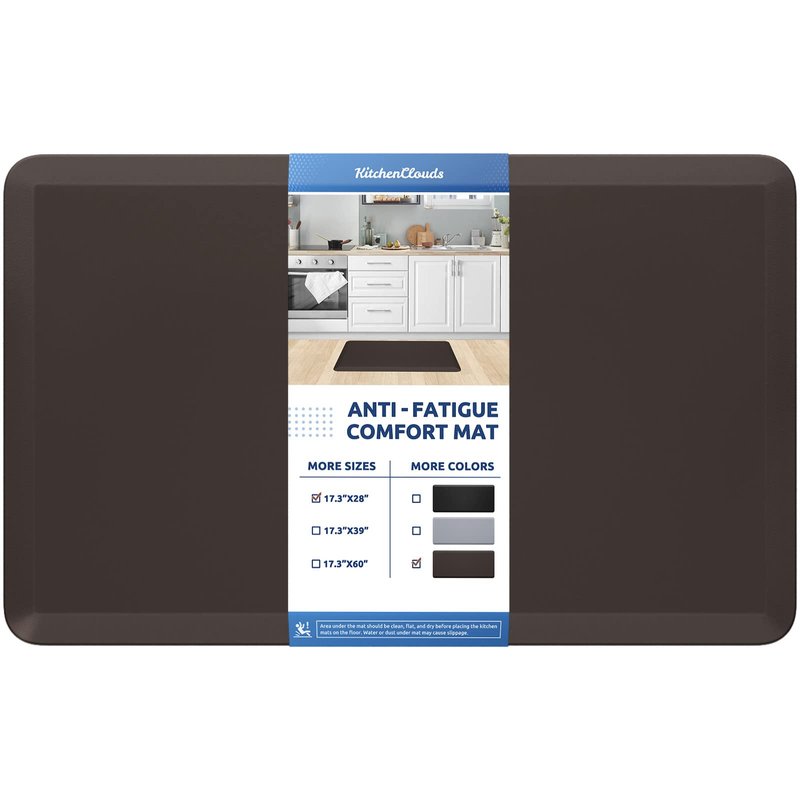 KitchenClouds Kitchen Mat Cushioned Anti Fatigue Rug 17.3"x28" Water Resistant Non Slip Standing Desk Mat Comfort Floor Mats for Kitchen House Sink Office (Chocolate)