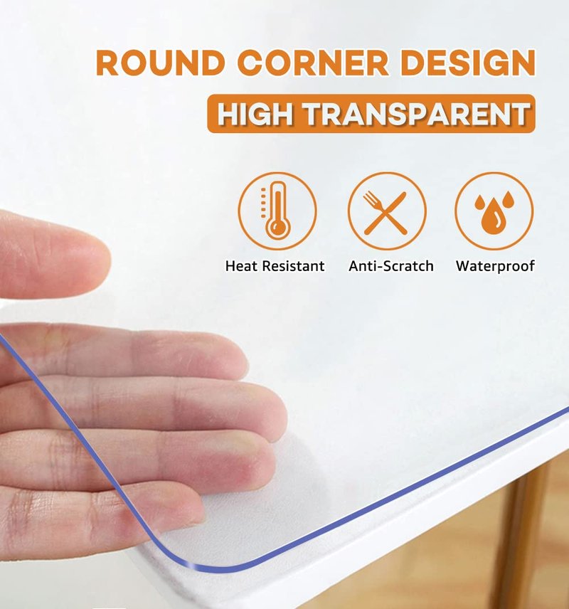 22x48 Inch New Version Clear PVC Table Cover Protector 1.5mm Thick Waterproof Heat Resistant Table Pad for Dining Room Table Plastic Vinyl Desk Pad Mat for Night Stand Dresser End Table Writing Desk