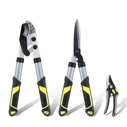 Colwelt Loppers Hedge Shears Garden Shears Set 3Pcs, Compact 17’’ Anvil Branch Cutter & Hedge Clippers & Garden Scissors, Shears Gardening Tools for Yard(Set for the bulk of light-to-moderate pruning)