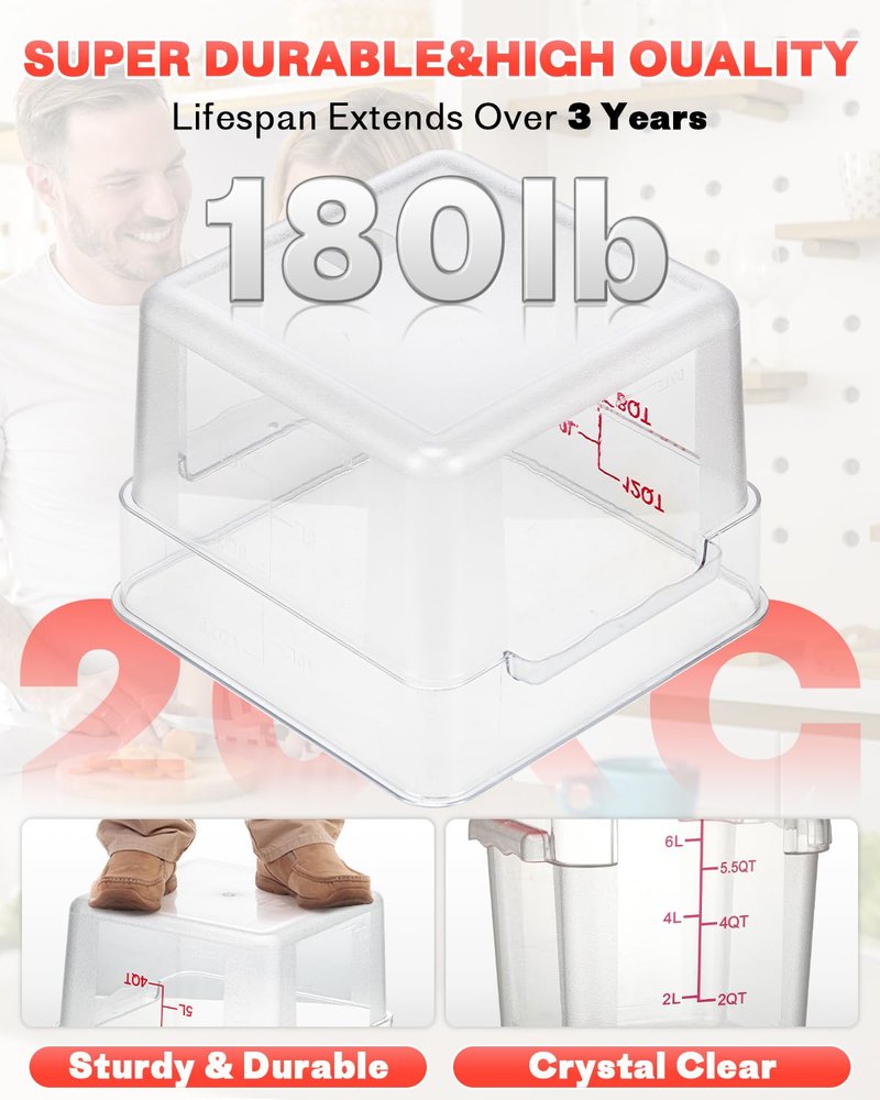 2QT4QT NSF Food Storage Containers: 8 PCS [Food Grade][Hot&Cold Resistant] Commercial Clear Square Food Storage Containers with Scales Handles for Home Restaurant Kitchen Proof Dough(BPA FREE-GREEN)