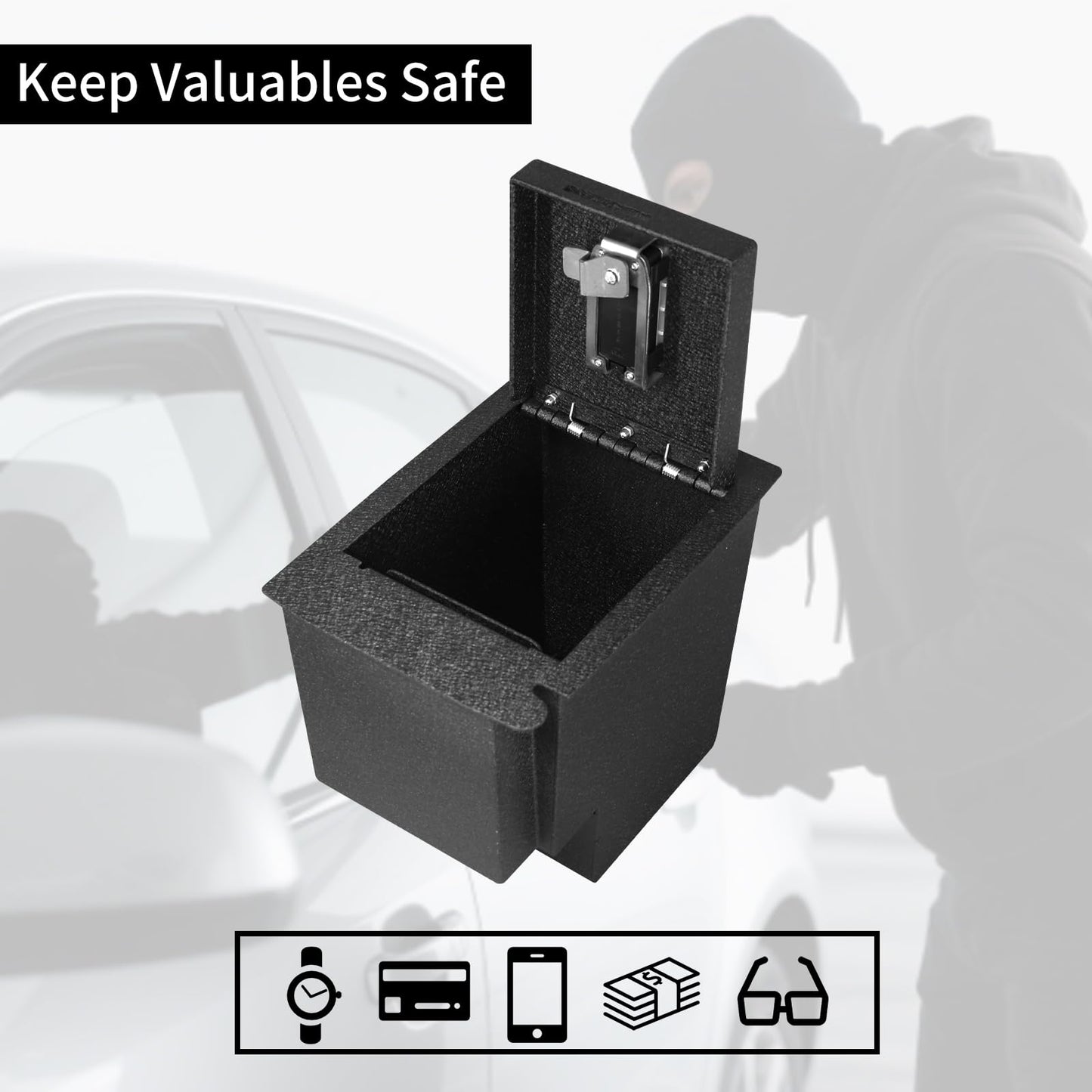 FortiVault Biometric Center Console Safe Vault, Smart Fingerprint Access Lock Box Compatible with 2010-2024 Toyota 4Runner, Quick-Open Automotive Safe with 2 Backup Keys