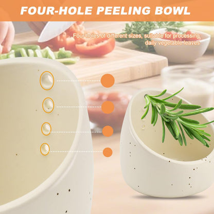 Herb Stripper Bowl, Handmade Ceramic Herb Stripper, Pottery Kitchen Efficient Leaf Removal Tool Available in Different Hole Sizes for Peeling the Stemmed Leaves(Color:White)