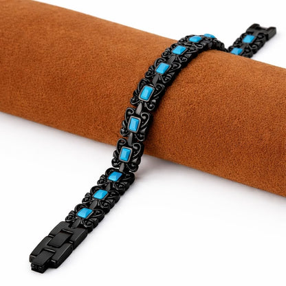38 Elegant Stainless Steel Blue zircon Magnetic Bracelet for Women Magnetic Functions with Free Link Removal Tool Mother's gift (Black With Blue ziron)