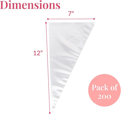 Prestee Anti-Burst Piping Bags - Durable 12 Inch Tipless Icing Bags for Pastry & Cookie Decorating - Set of 200
