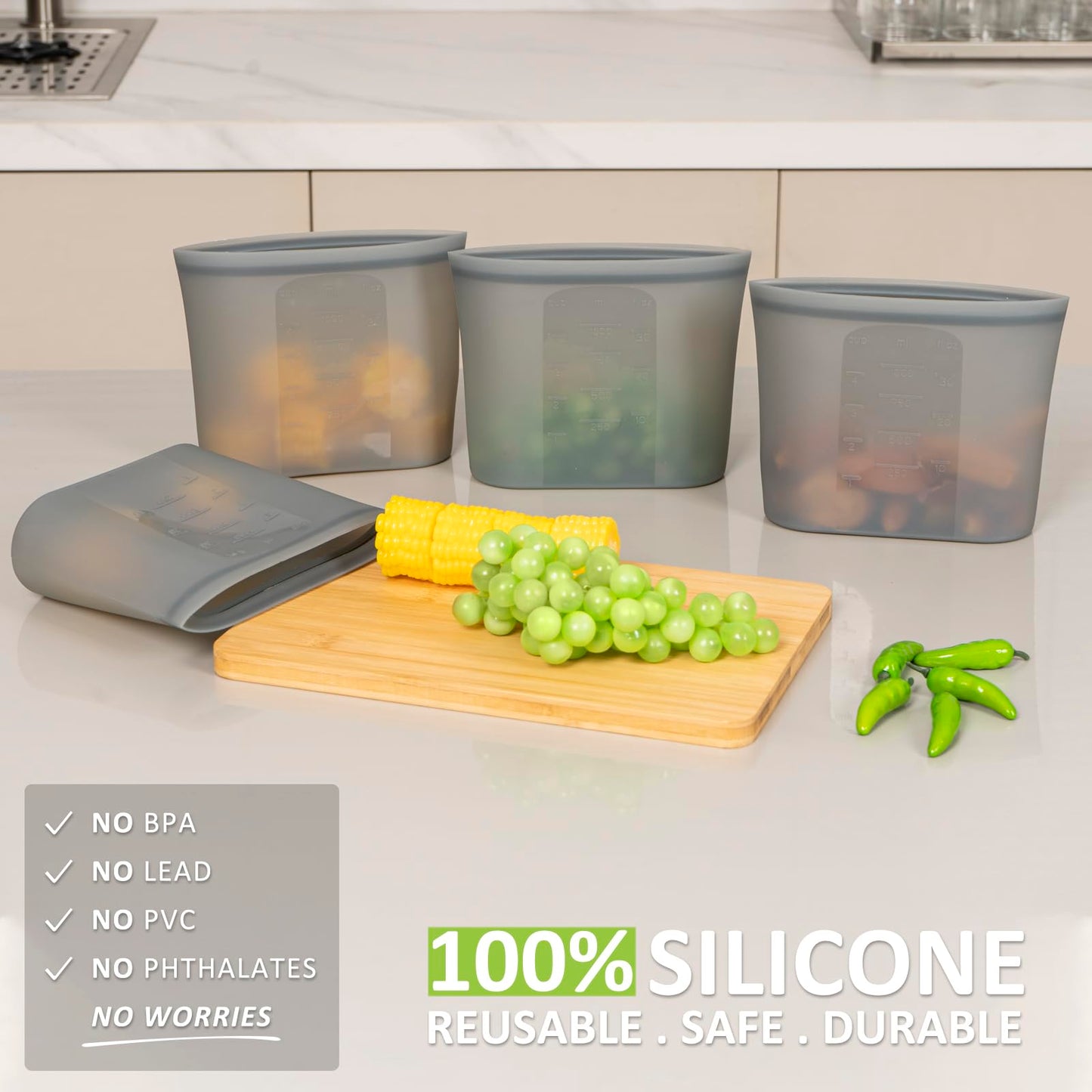 Reusable Food Bags, 12 Pack 100% Silicone Food Storage Bags Stand Up Zip Lock Container, Freezer Microwave Oven Dishwasher Safe, 4 Medium 4 Small 4 Extra Small, Aqua