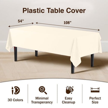 Exquisite 12-Pack Premium Plastic Tablecloth 12-Pack Premium Plastic 54-Inch-by-108-Inch Rectangle Tablecloth, Ivory