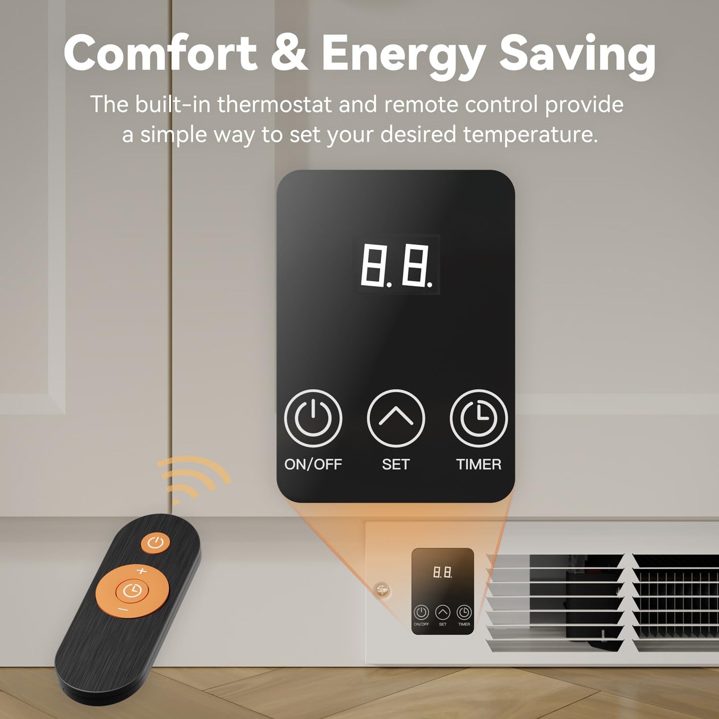 AIREPUSH Electric Kickspace Heater with Built-In Thermostat and Timer, 1500W Plinth Heater HTA15-ULTRA for Cabinet Kickspaces, Vanities and Stairways, White