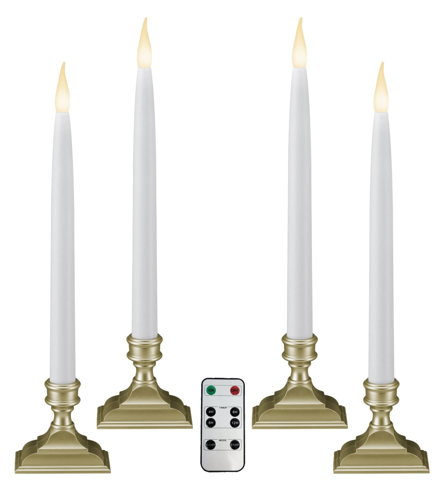 612 Vermont Battery Operated LED Window Candles with Timer, Remote Control, Warm White Flicker or Steady On, VTR1660P-4 (Pack of 4, Pewter)