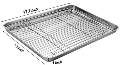 MCIRCO 6 Piece Stainless Steel Baking Sheet with Rack with Silicone Baking Mat Set (2 Pans + 2 Racks + 2 Mats), 17.3 x 13 x 1 Inch Cookie Sheet with Cooling Rack, Easy Clean