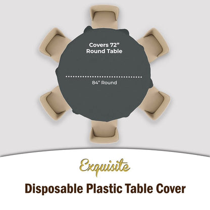 Party Solids Pack Of 6 Premium Plastic Tablecloth 84 Inch Round Plastic Table Cover - Silver