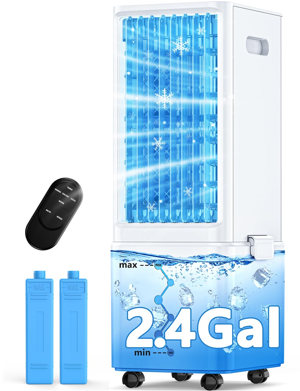 COOLECH Windowless Air Conditioner w/4 Mode&3 Speed, Waterless Alert, 2.4-Gal Tank for 24H Cooling, 12H Timer,20FT Remote, 70° Auto Swing Evaporative Air Cooler, Portable Air Conditioners for Bedrooms