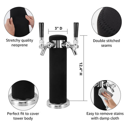 Dbgogo Kegerator Tower Insulator for Standard 3” Diameter Double Tap Draft Beer Tower, Stretchy Neoprene Beer Tower Cover to Minimize Condensation & Reduce Foam