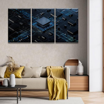 Digital Chip Pictures for Bedroom Wall Decor CPU Concept Prints Wall Art Canvas Artwork Wall Decor Multi Panel Wall Art Home Decor Wall Art Canvas Framed Wall Hanging Decor Ready to Hang 16X24X3 INCH