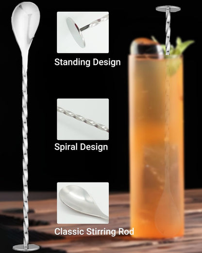 Stainless Steel Cocktail Muddler & Mixing Spoon Set — 10 Inch Bar Tool Kit for Home Bartenders, Ideal for Mojitos, Margaritas, Mint & Fruit Cocktails, Silver