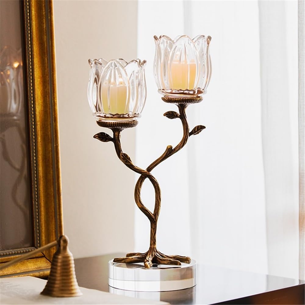 YUHUAWF Candle Holderss Light Luxury Creative Home Brass Crystal Glass Candlestick Entrance Table Advanced Ornaments Aromatherapy Candle Holder Decorative Candlestick