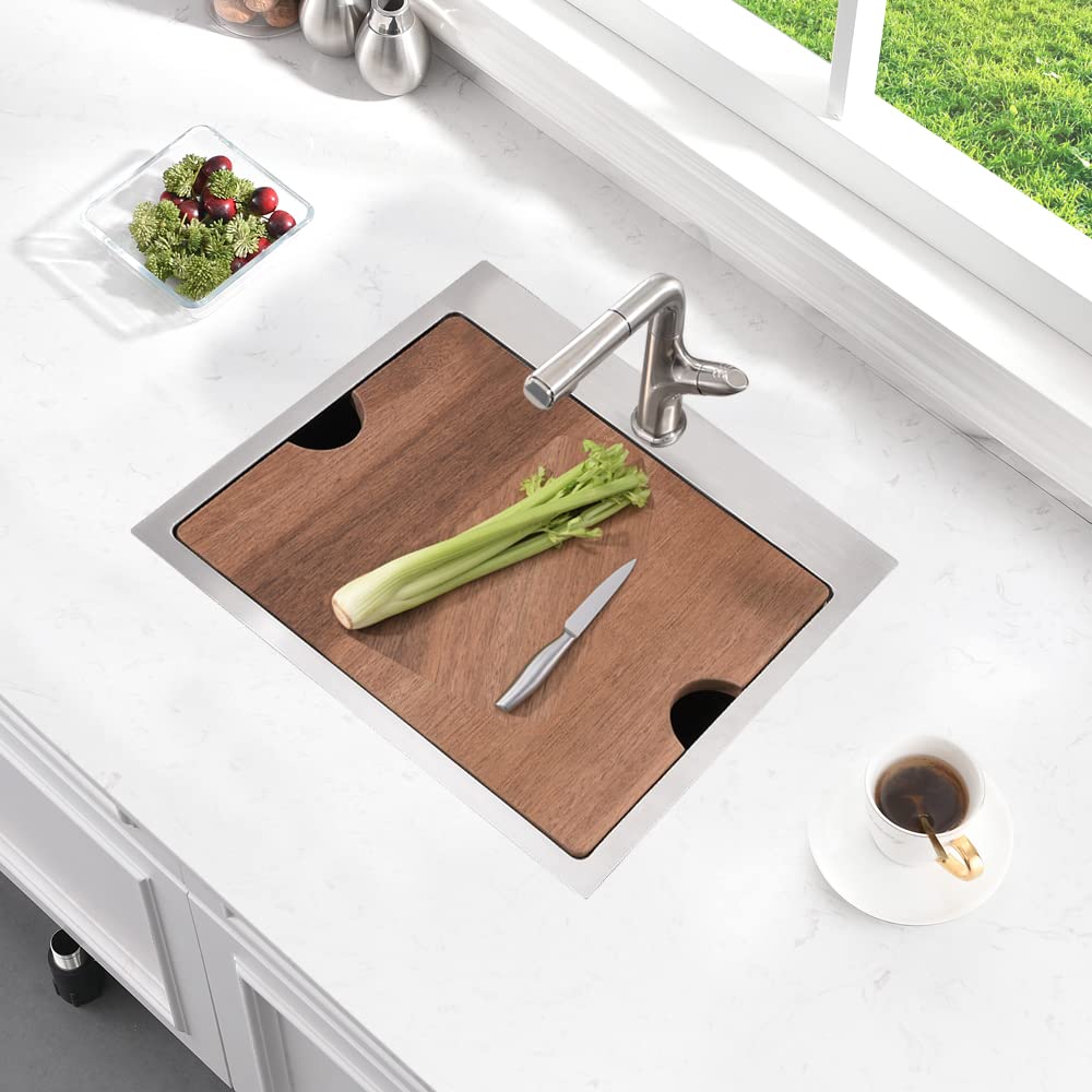 21 Inch Drop In Bar Sink Workstation-Bokaiya 21x20 Small Stainless Steel Drop In Outdoor Rv Sink Wet Bar 16 Gauge Top Mount Single Bowl Kitchen Sink with Cutting Board