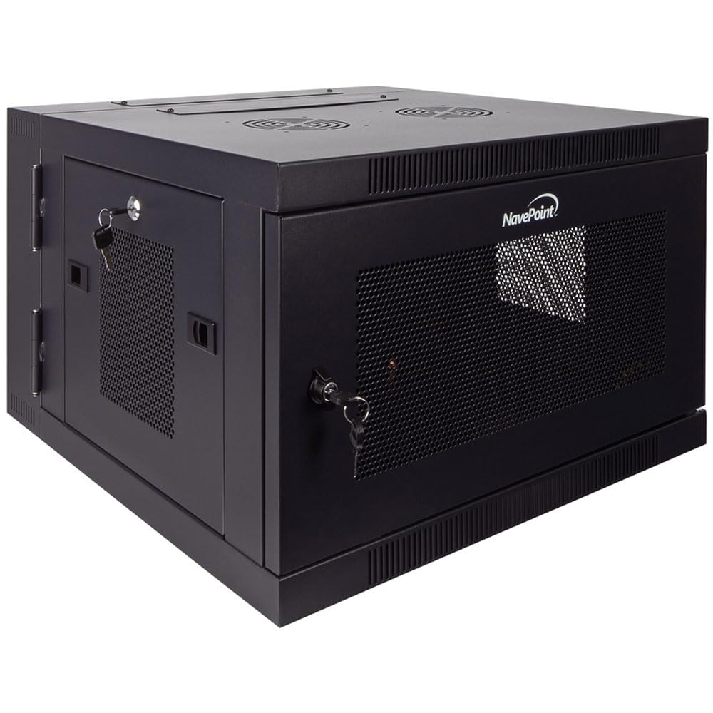 NavePoint 6U Server Cabinet with Hinged Back - 17.7” Deep, Server Rack Enclosure with Locking Perforated Door, Wall Mount Rack with Removable Side Panels, Network Cabinet, Pre-Assembled