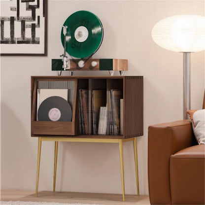 CAOJLjiaxiang-2012 CD-Holder Light Luxury Wooden Vinyl Record Cabinet with Sliding Doors, High Legged Books CD Storage Rack Record Player Stand