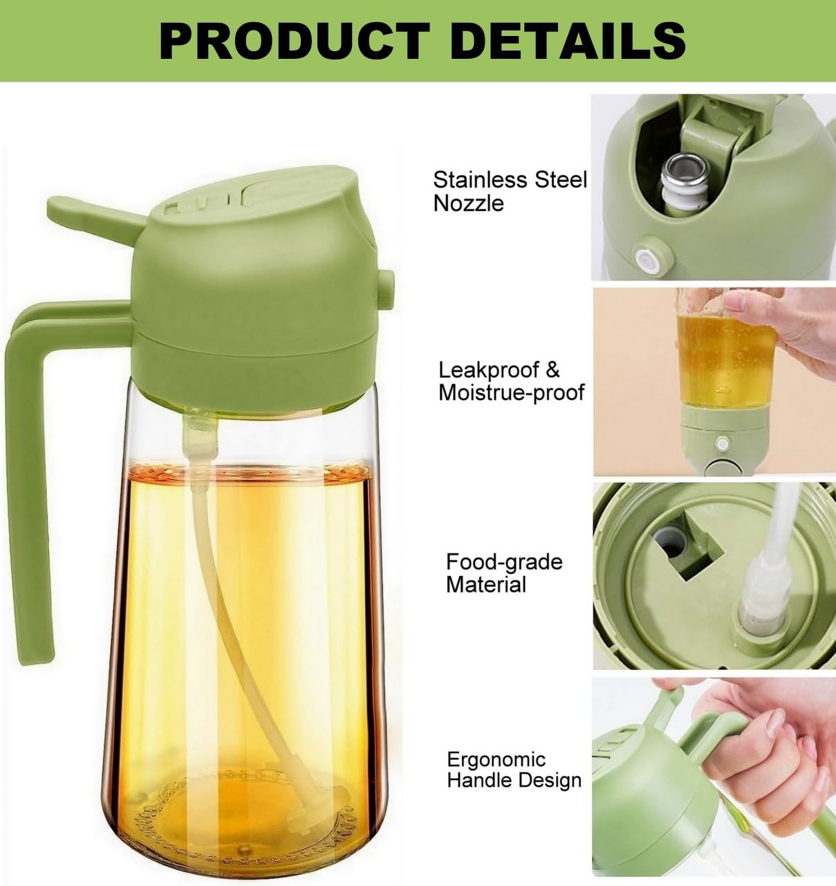 Oil Dispenser Bottle Glass Olive Oil Sprayer 2 Pcs: 2 in 1 Olive Oil Dispenser Bottle, Premium Oil Sprayer for Cooking, Glass Oil Spray Bottle for Air Fryer Salad BBQ Baking-470ml