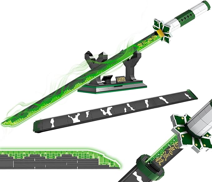 HIGH GODO Demon Anime Sword Building Set 39in Sanemi Sword Building Block with Scabbard and Stand Anime Katana Sword Set Collectible Gifts Toys for Adults Teens 14+ (710 PCS)