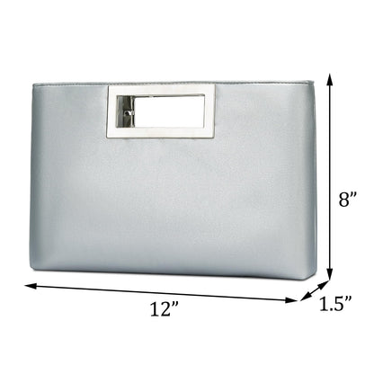 KKXIU Clutch Purse for Women Vegan Leather Evening Bag Formal Handbag for Wedding Party Prom Bridal (Silver)