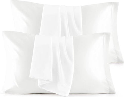 Bedsure King Size Satin Pillowcase Set of 4 - Pure White Silk-Like Covers for Hair & Skin | 20x36 Inches