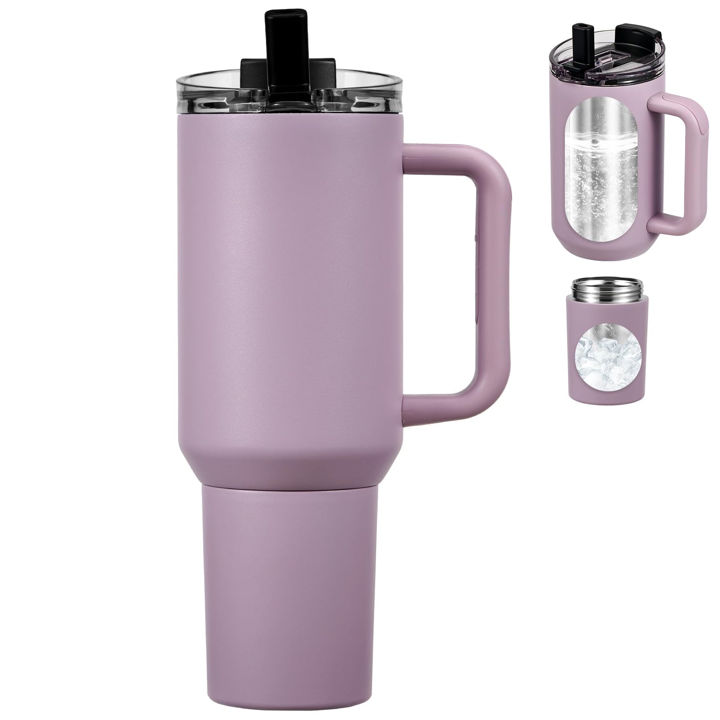 Pawtong 40oz Insulated Tumbler with 2-in-1 Lid and Straw, Bottom Detachable 2-in-1 Tumbler with Handle Stainless Steel Water Bottle Reusable Coffee Tumbler Travel Mug Wide Mouth Thermal Cup (Purple)