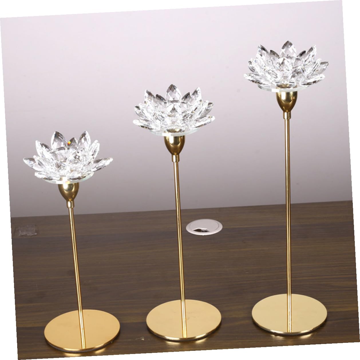 NUOBESTY Modern Small Metal Candle Stand Crystal Lotus Candlestick Holder Romantic Wedding Dining Room Decor