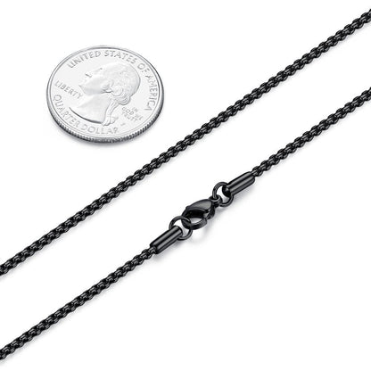 FOSIR Mens Womens 2mm Stainless Steel Black Rolo Cable Chain Necklace (20 Inch)
