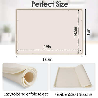 TOHONFOO Silicone Coffee Mat with Lip, 19.7'' x 15'' Heavy Duty Bar Mat, Coffee Tray for Countertop Fit Under Machine Pot Espresso Machine, Grey
