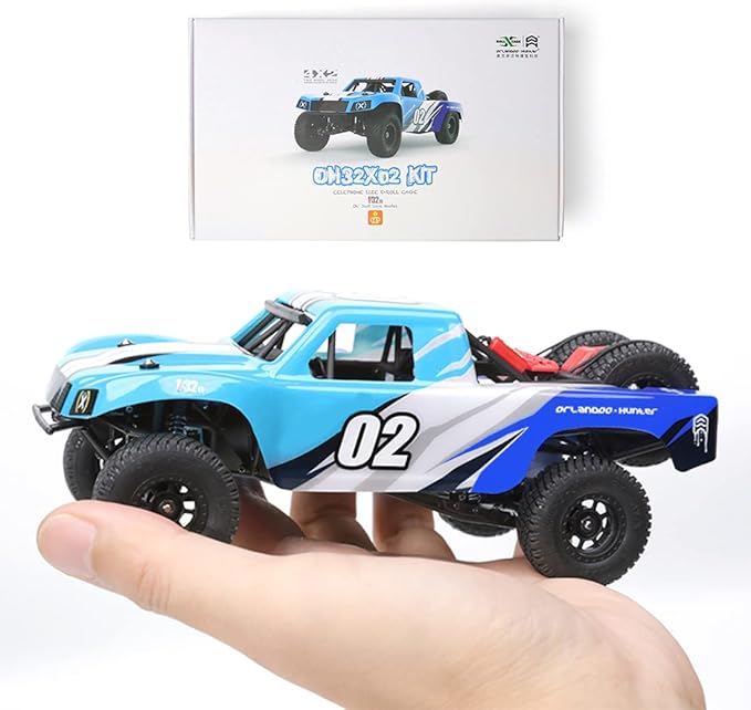 FunXylophy RC Sport Racing Drift Car 1/32 2.4G Mini RWD RC Electric Straight Bridge Off-Road Short Truck Model (KIT Version/Blue)