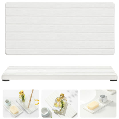 Razborci 2PCS Water Absorbing Stone Drying Tray Mat For Bathroom Sink & Kitchen Counter Faucet Organizer Decor, Quick Dry Dish Soap Dispenser Sponge Holder, Vanity Sink Caddy Bar Coaster,White-8"*3.8"