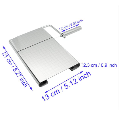 HAJXZH 1PCS Cheese Cutter Slicer Board Stainless Steel Block Cheese Slicer with Grid Scale Lines and Replacement Wires