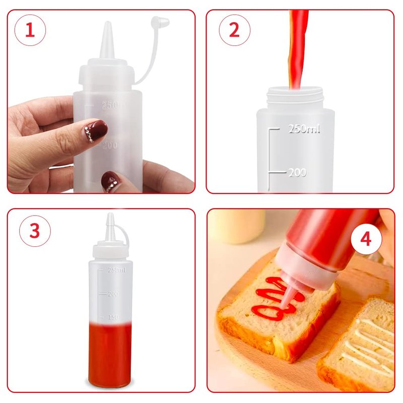 Abnaok Condiment Squeeze Bottles, 2-Pack 8 oz Food Grade Plastic Squeeze Condiment Bottles with Twist On Cap Lids for Sauces, Paint,Oil, Condiments,Salad Dressings, Arts and Crafts