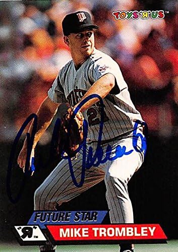 Sports Memorabilia Autograph Warehouse 247517 Mike Trombley Autographed Baseball Card - Minnesota Twins 1993 Topps Stadium Club Toys R US Future Star - No. 47