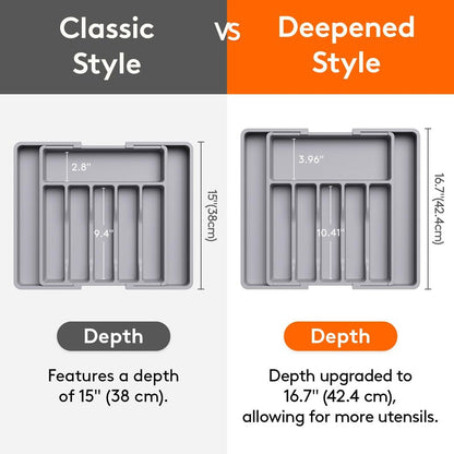 Lifewit Silverware Drawer Organizer, Expandable Utensil Tray for Kitchen, BPA Free Flatware and Cutlery Holder, Adjustable Plastic Storage for Spoons Forks Knives, 33 -57 x 42cm, Gray