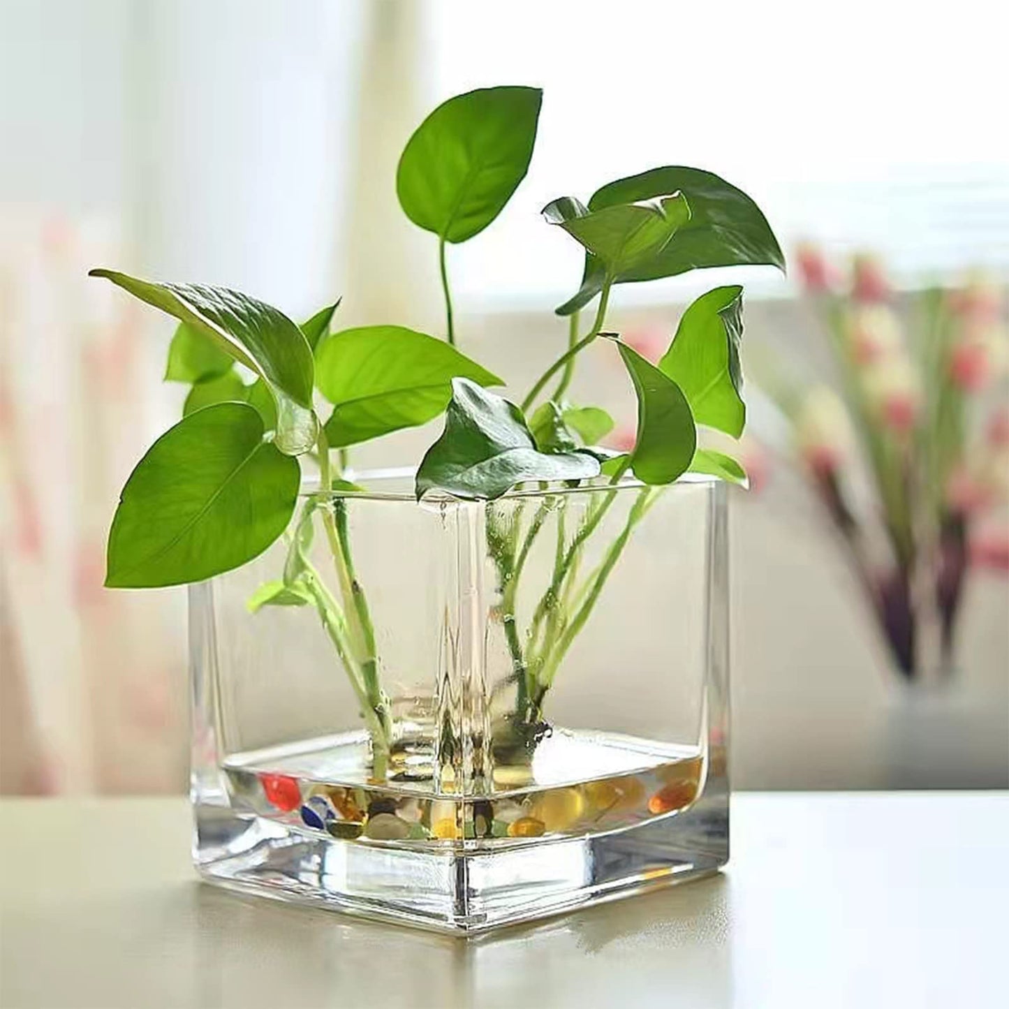 ZEAYEA Set of 18 Small Square Glass Vase, 2.4" x 2.4" Clear Cube Vase for Wedding Centerpieces Home Party Decoration, Square Glass Votive Candle Holder