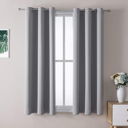 ChrisDowa Grommet Blackout Curtains - Thermal Insulated Room Darkening Set, Light Grey, 42W x 63L